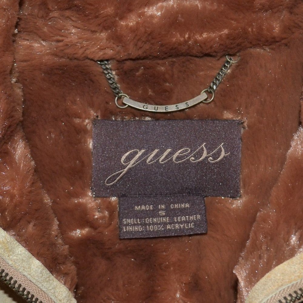 Guess Jacket Leather Furry Liner Brown/Tan Small